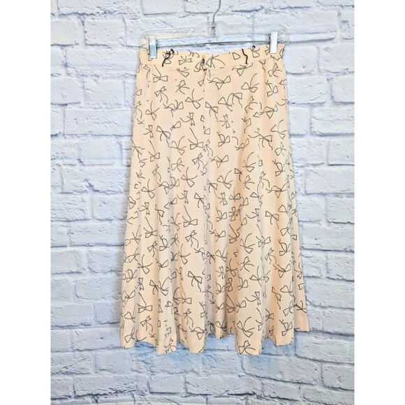 Blush Pink Bow Print Skirt With Texture Slip Side Zipper (No Sz Tag) Approx Sz 6 - Picture 1 of 9